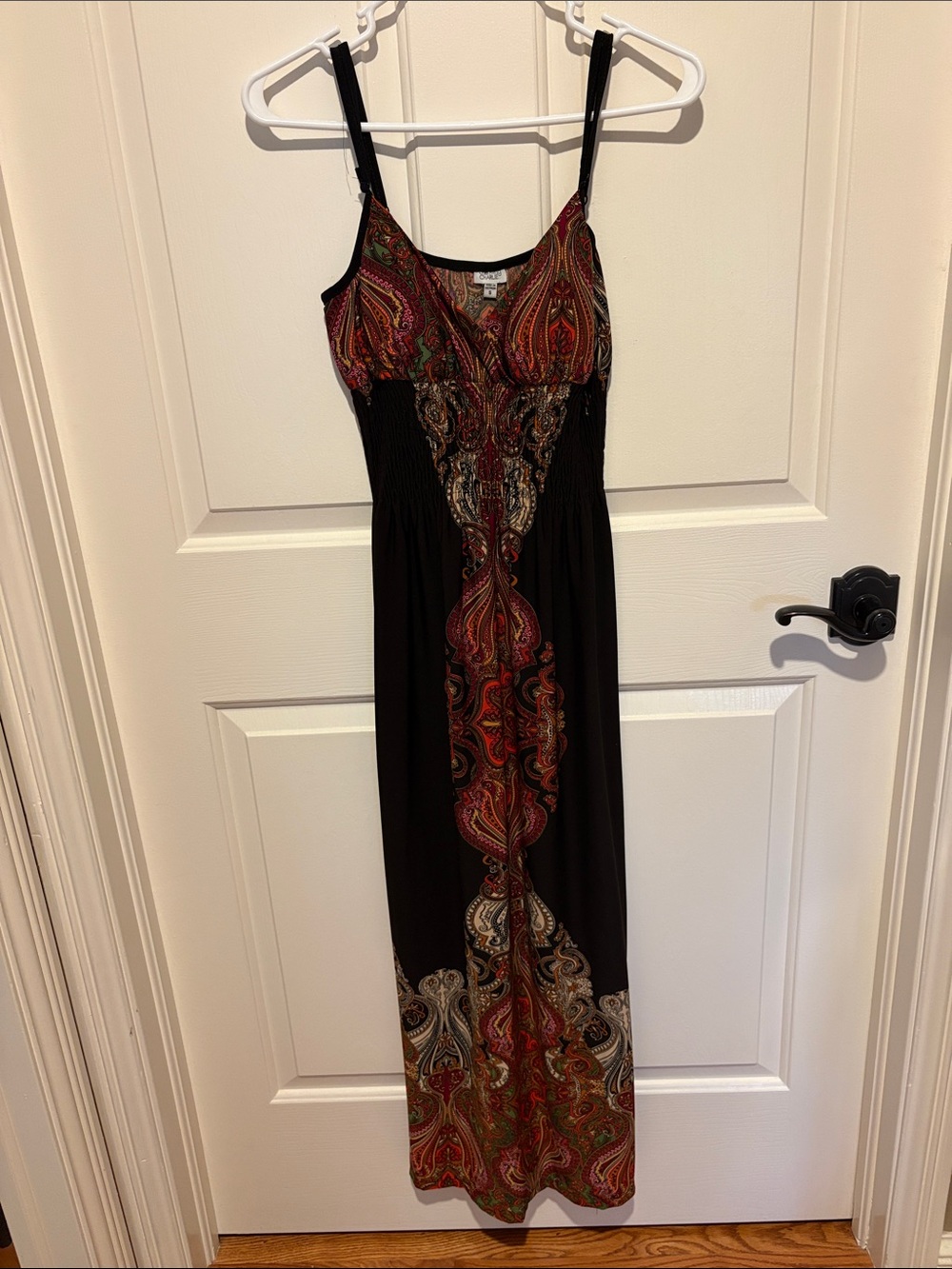 Boho Paisley Black Maxi Dress with Red Accents
